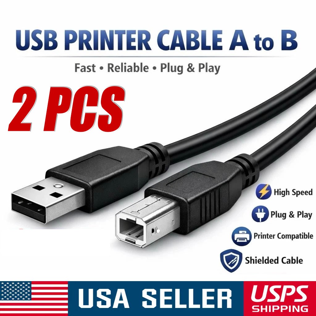2pcs NEW USB 2.0 A TO B High Speed Printer Scanner Premium Cable Cord 1.5m