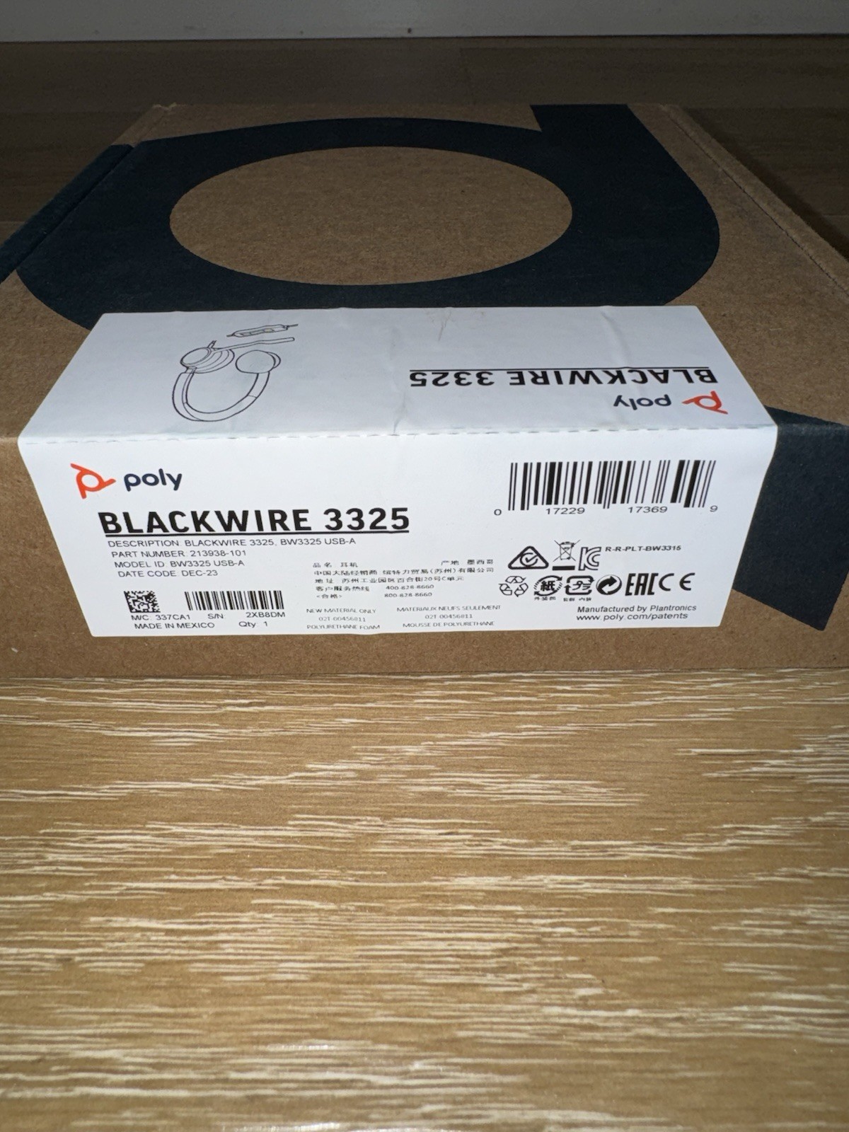 POLY Blackwire 3325 BW3325 USB-A Stereo 3.5mm Plug PC Headset  76J21AA Microsoft