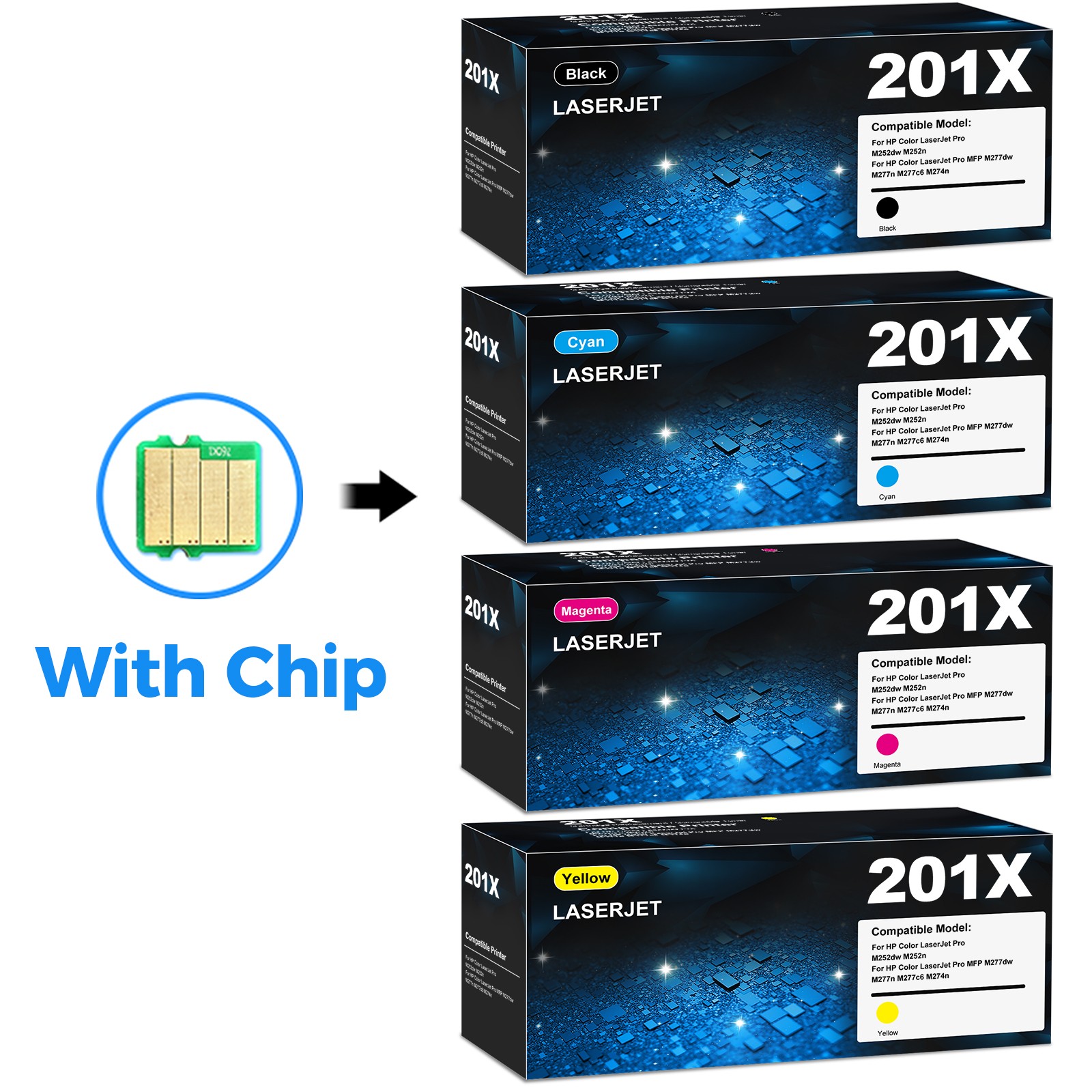 4PK Fit for HP 201X High Yield Toner Set Black Cyan Magenta Yellow CF400X-CF403X