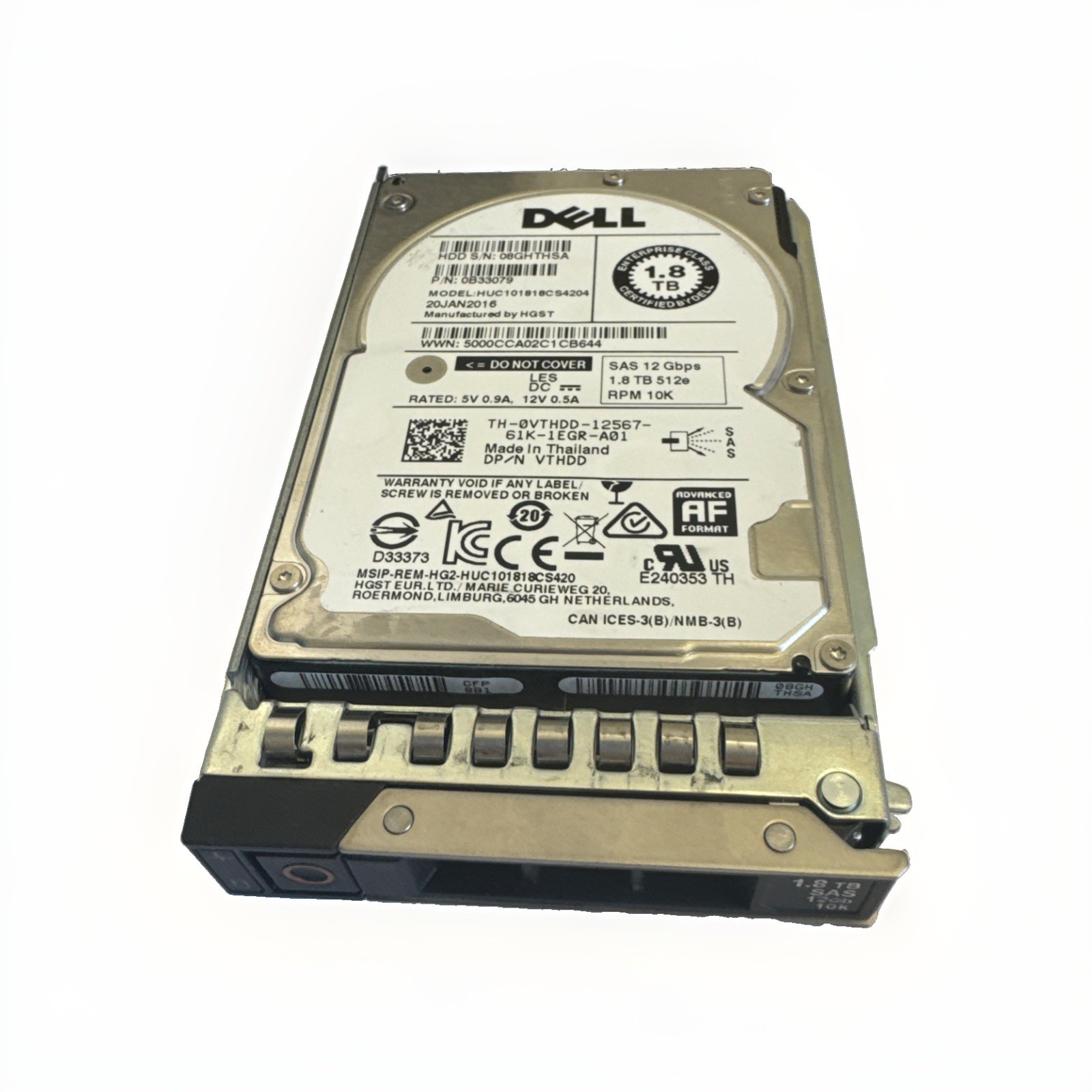 Dell 1.8TB 10K SAS 2.5" 12Gbps Hard Drive HGST HUC101818CS4204  VTHDD