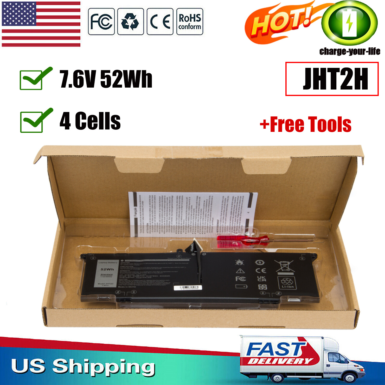 ✅LOT JHT2H Battery For Dell Latitude 7310 7410 Series WY9MP 4V5X2 HRGYV P34S US
