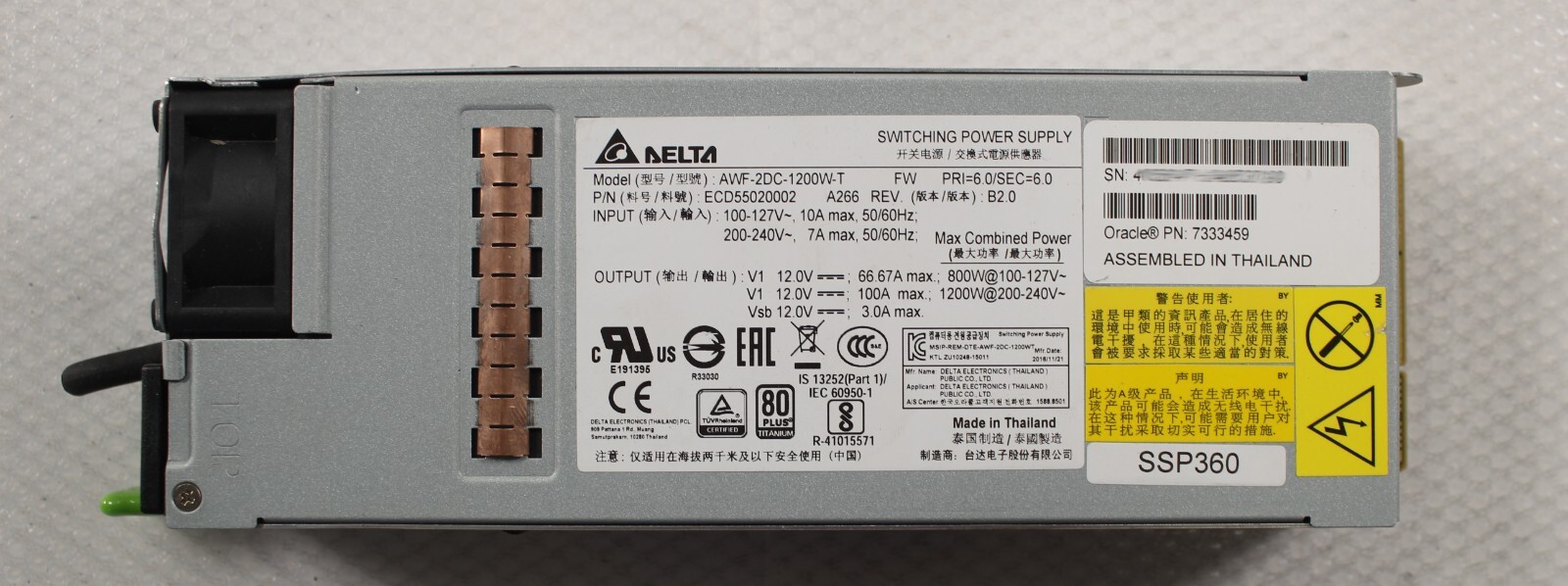 Delta Electronics Sun AWF-2DC-1200W-T EDC55020002 7333459 Switching Power Supply