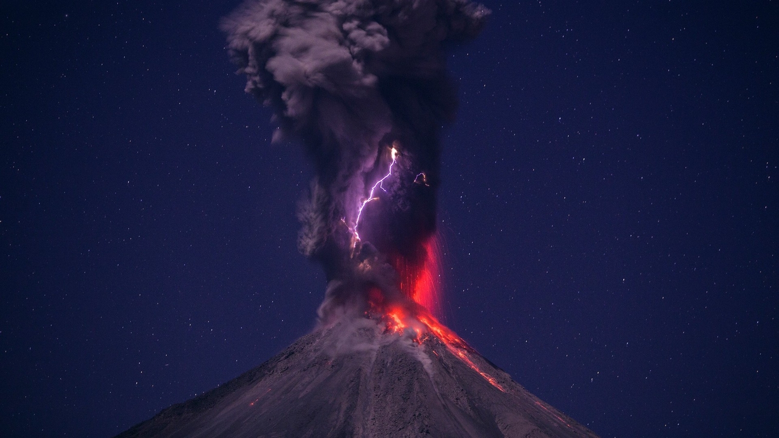 Landscape nature volcano lava smoke lightning night Custom Gaming Mat Desk