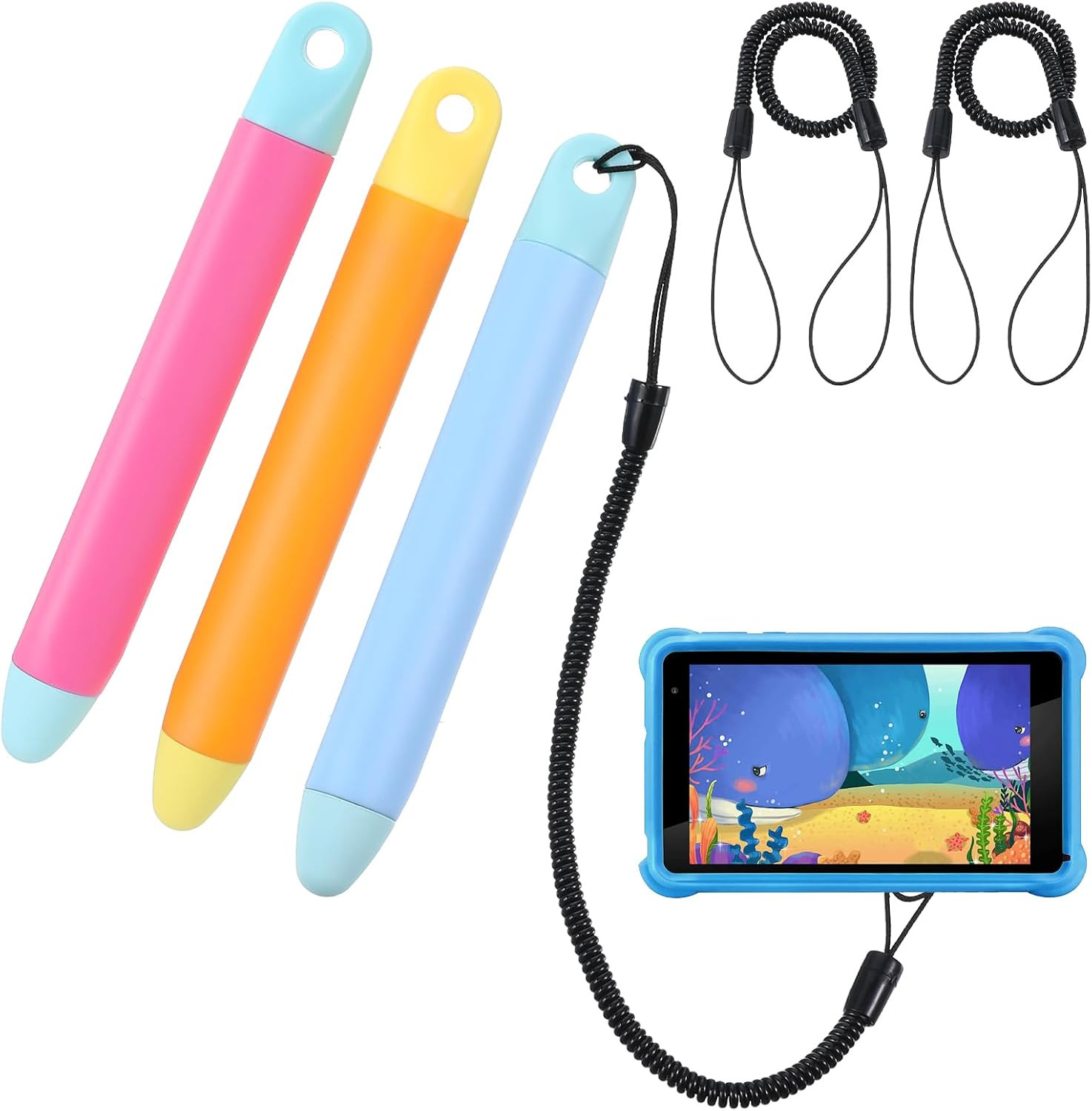 3 Pack Kid-Friendly Stylus Pen with Tether Anti-Rolling Tablet Styluses Tablet S