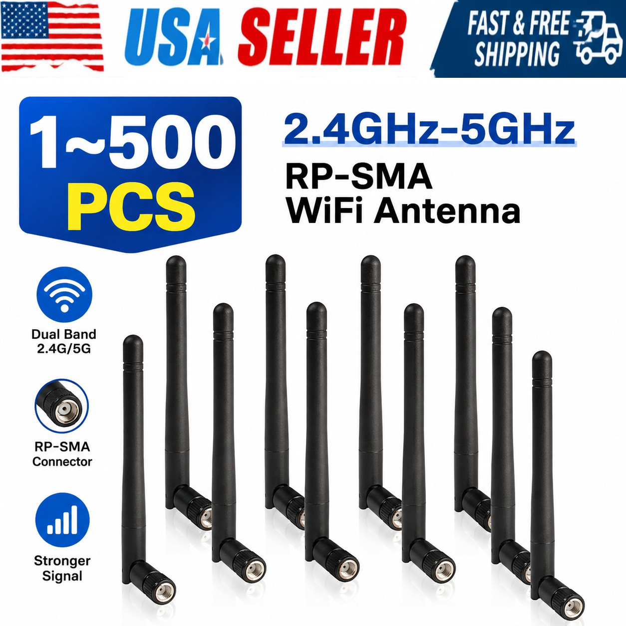 500X RP-SMA Antenna for WiFi 2.4GHz 5Ghz Wireless Router or Card Female Pin LOT