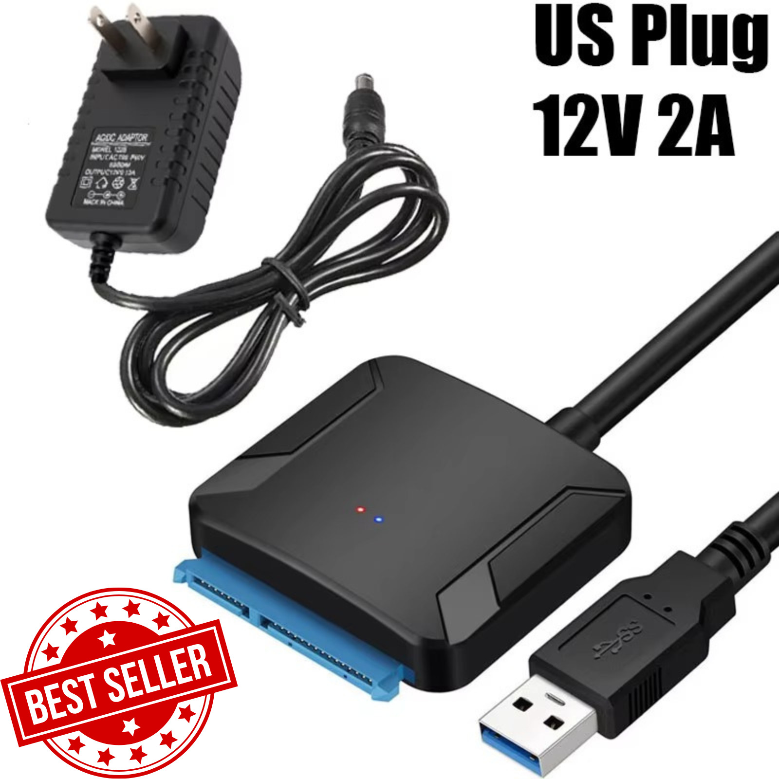 USB 3.0 to SATA Adapter for Hard Drive 2.5" 3.5" HDD SSD with 12V 2A Power