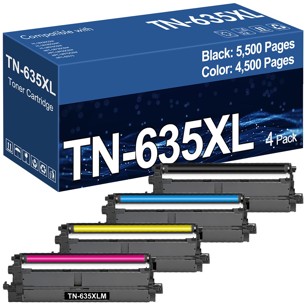 4 pack TN635XL/TN635 High Yield Toner Cartridge for Brother TN635XL TN-635 Toner
