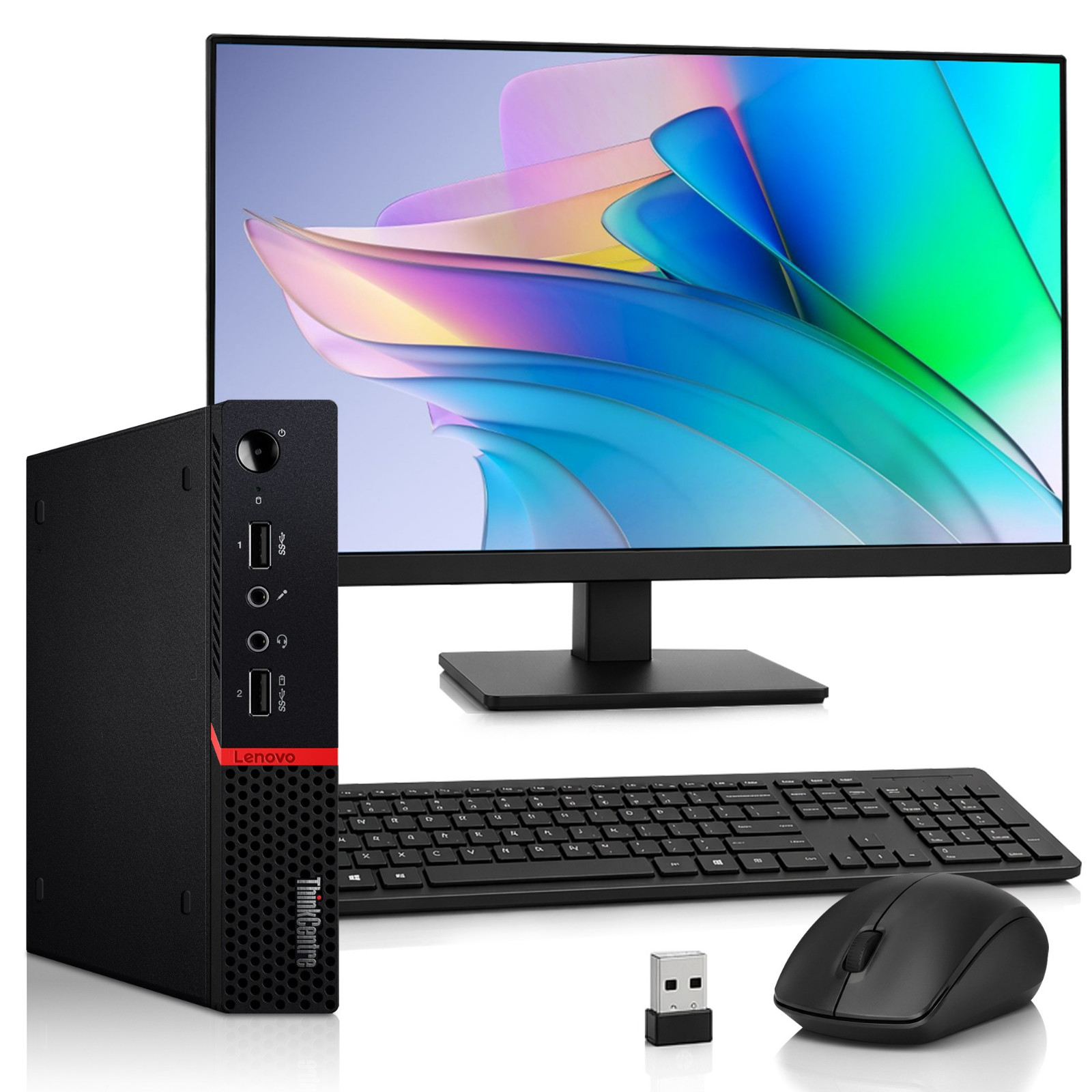 Lenovo M715q Desktop Mini PC AMD Ryzen 2400GE 32GB 1TB SSD 24” LED Wi-Fi Win 11