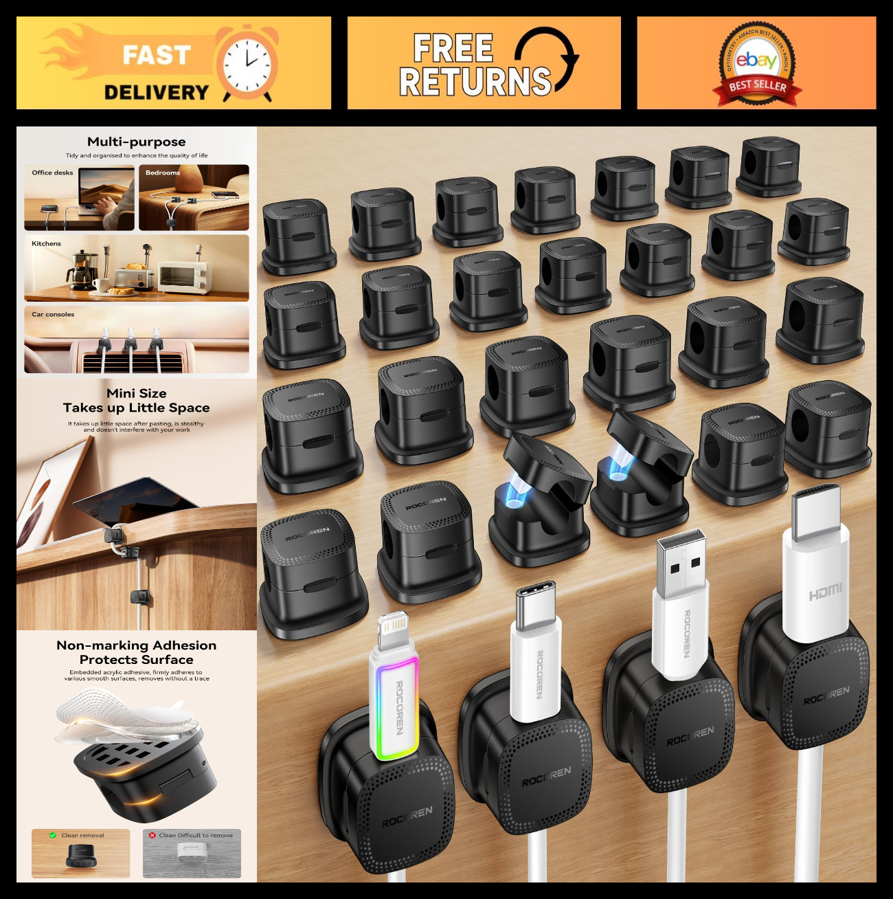 30-Pack Magnetic Cable Clips & Straps - Adjustable Cord Organizer for Home Offic