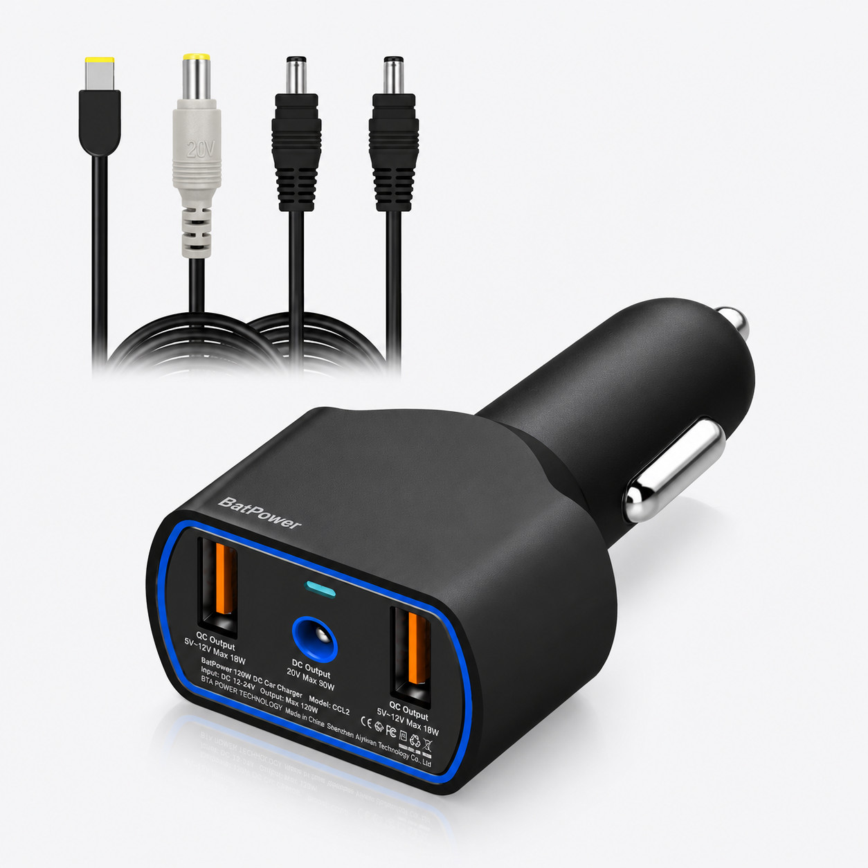 BatPower 120W Auto Laptop Charger Compatible with Lenovo 20V 90W DC Dual USB QC