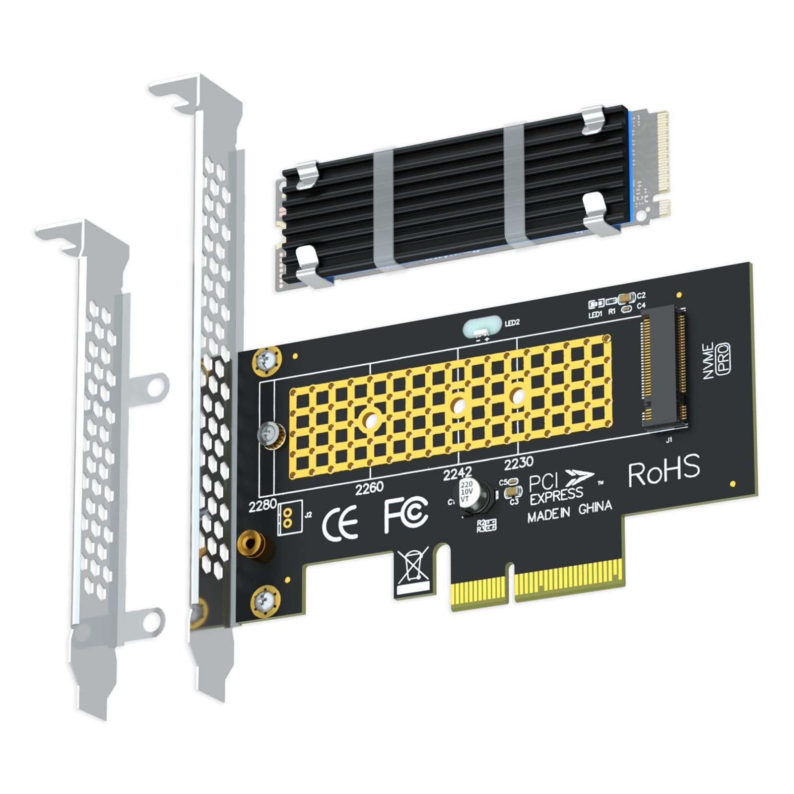 GLOTRENDS M.2 NVMe to PCIe 4.0 X4 Adapter with Heatsink (22x70mm) for Black