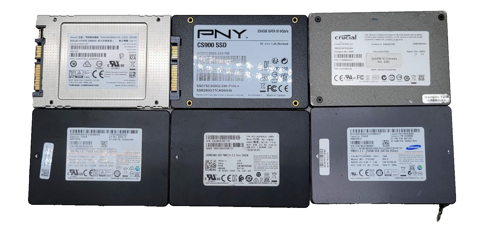 Lot of 6 SSD 250GB &256GB 2.5" SATA different brands check the description 