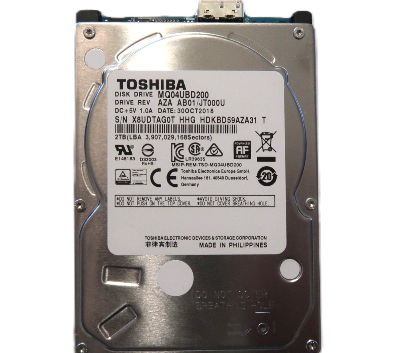 Toshiba MQ04UBD200 HDKBD59AZA31 T AZA AB01/JT000U Philippines 2TB USB OCT2018