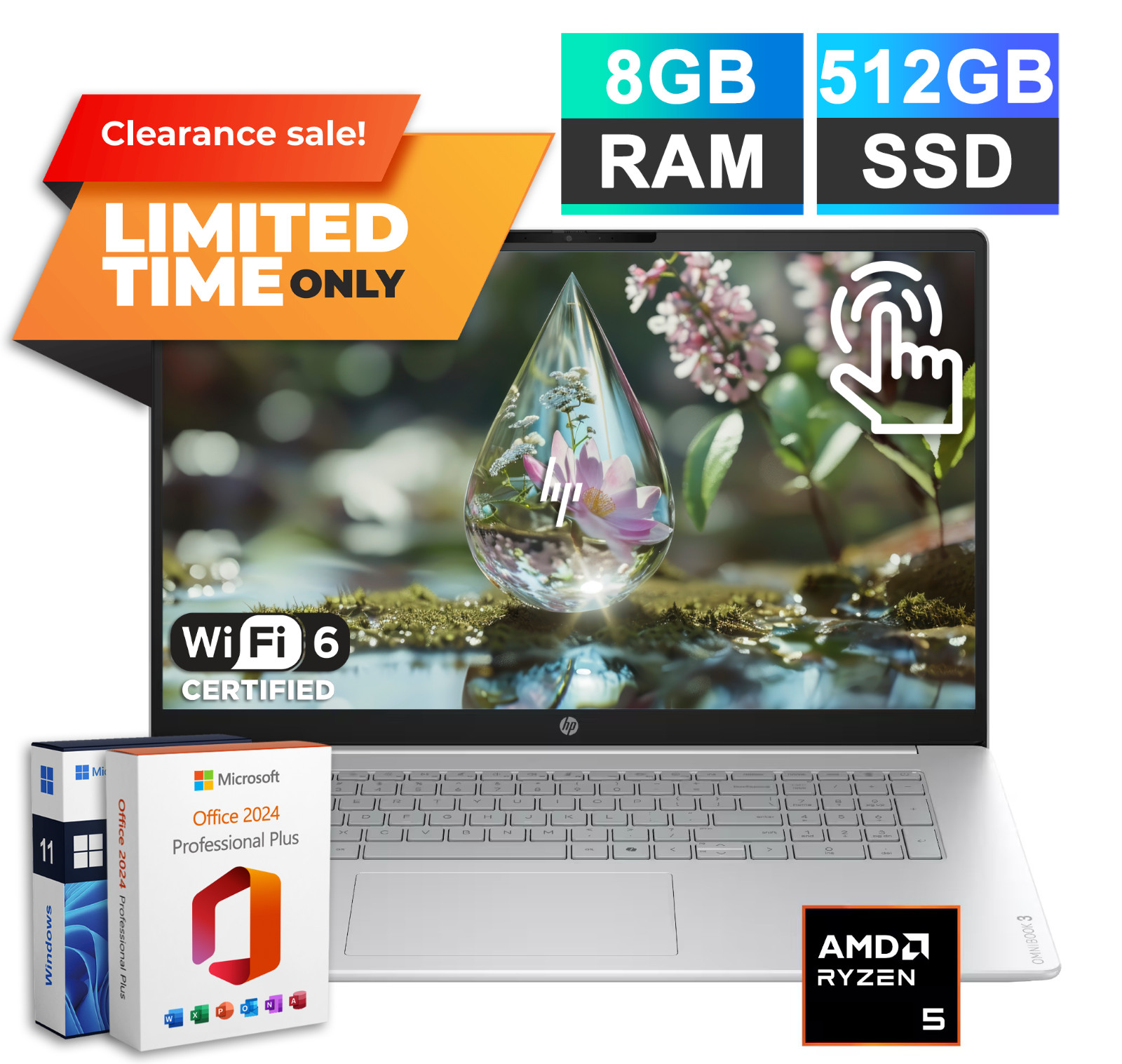 2026 HP OmniBook 3 Laptop 16 Touch AMD Ryzen 5 8GB RAM 512GB SSD Office 2024 Pro