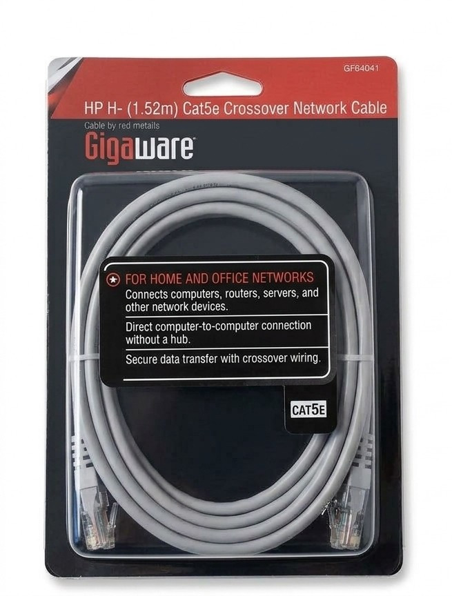 Lot of 2 Cat5e Ethernet Network Cables Gigaware 10ft Crossover + 7ft Patch**
