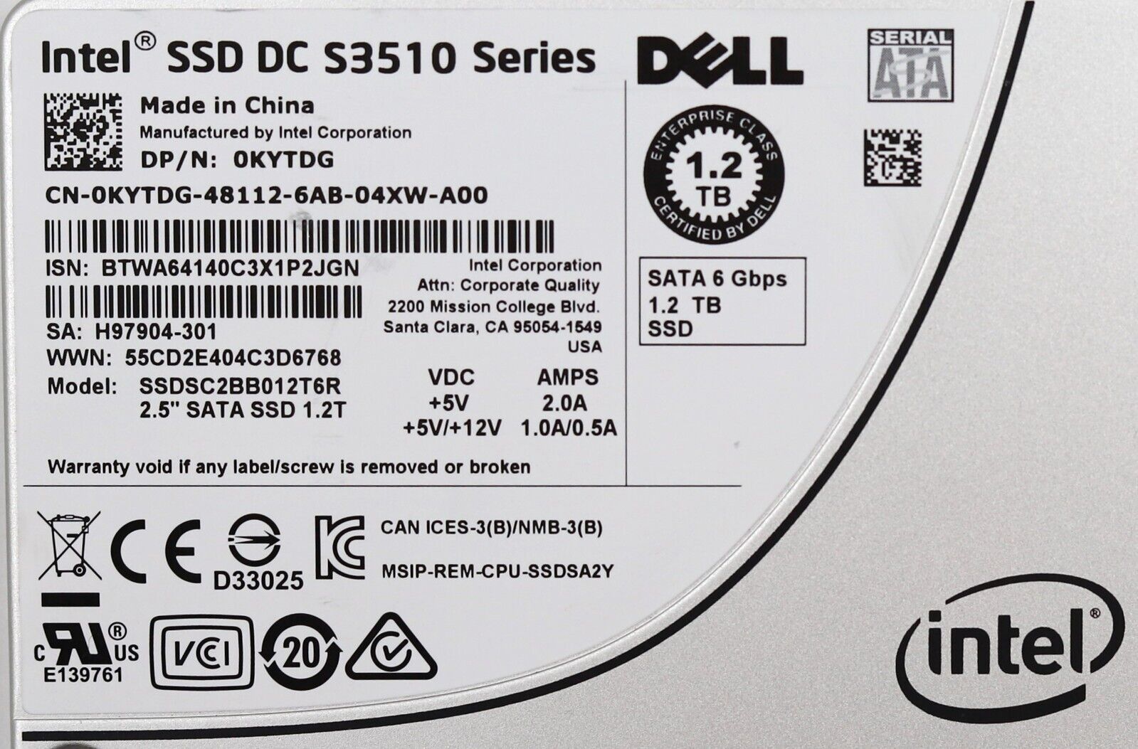 Dell SSDSC2BB012T6R 1.2TB 2.5