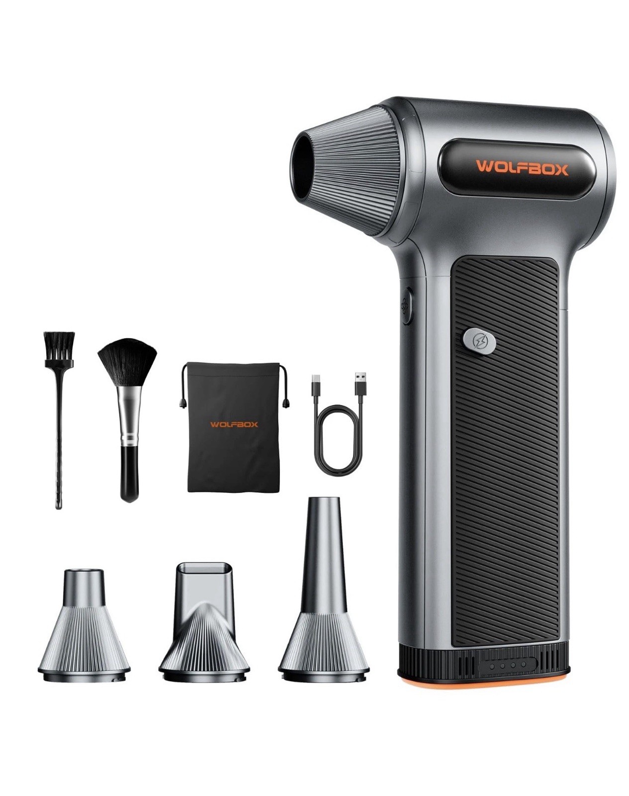 WOLFBOX MF200 Compressed Air Duster with Removable Battery & 4 Nozzles, Cordl...