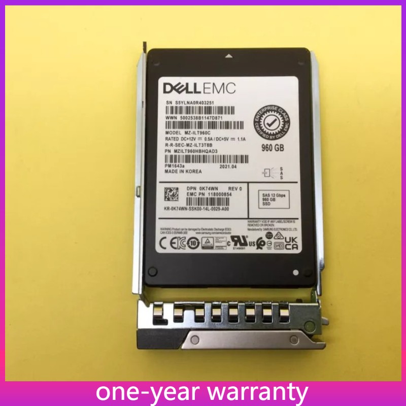 Dell EMC K74WN 0K74WN 960GB SAS 12Gbps Read Intensive 2.5'' SSD Gen14 15 16 Tray