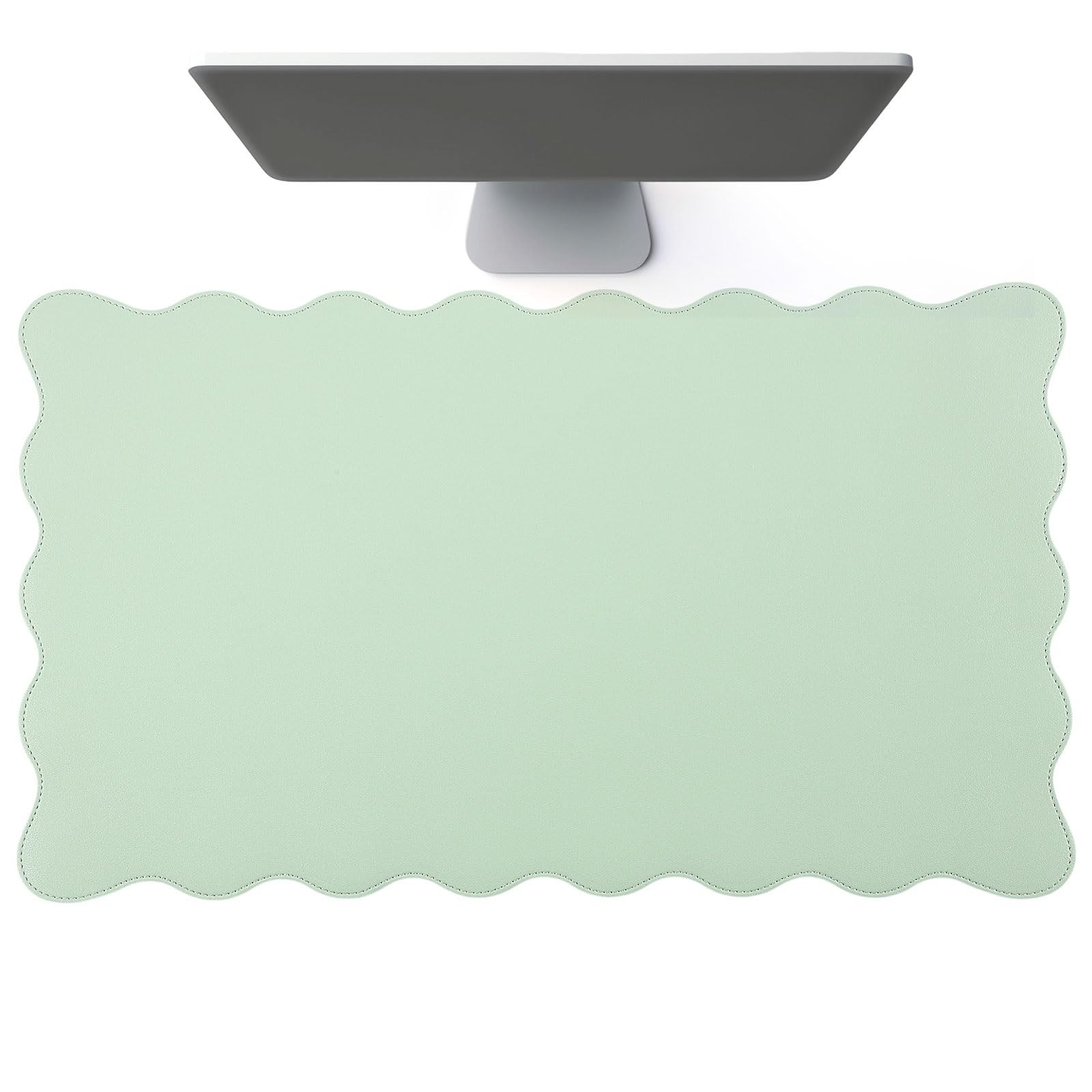 Scalloped Desk Mat Leather Desk Pad Protector Non-Slip PU Leather Table Prote...