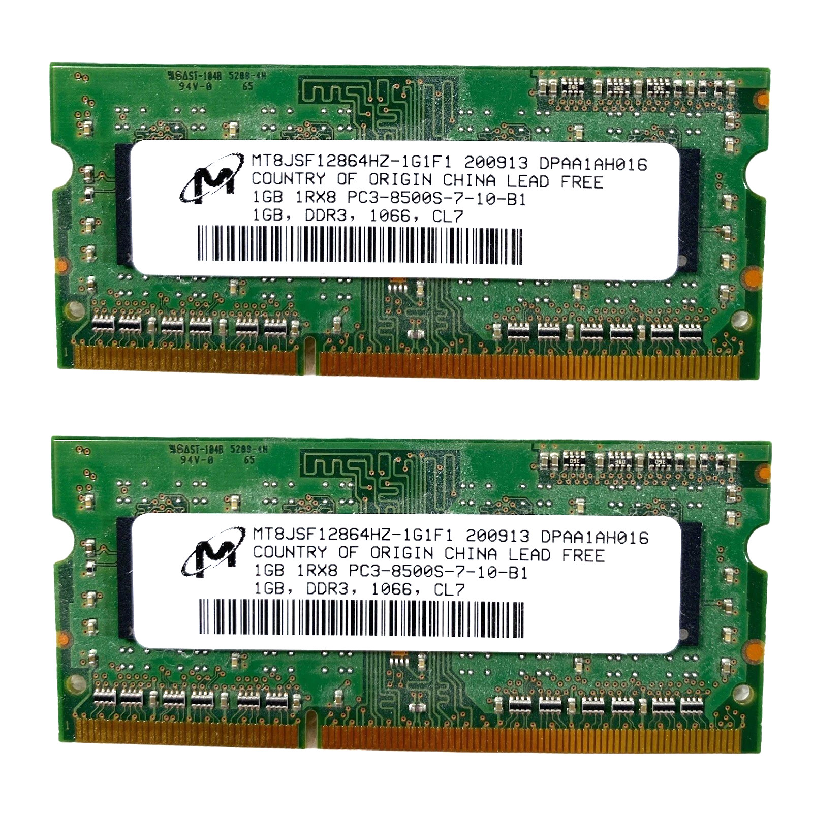 2 x 1GB MT8JSF212864GZ-1G1F1 OEM MICRON MEMORY LAPTOP 1RX8 PC3-85003S-7-10-B1