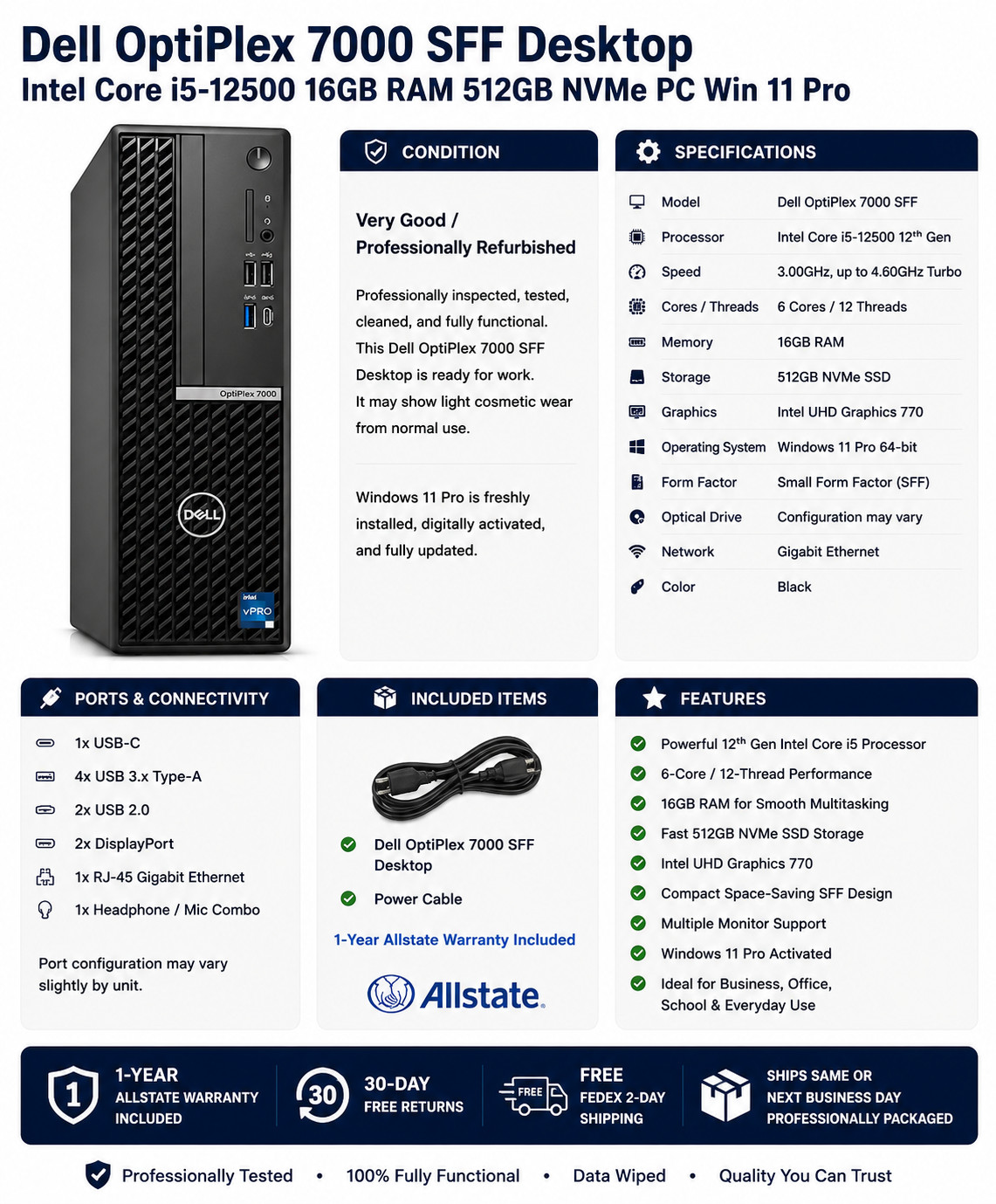 Dell OptiPlex 7000 SFF Intel i5-12500 16GB 512GB NVMe SSD Windows 11 Pro