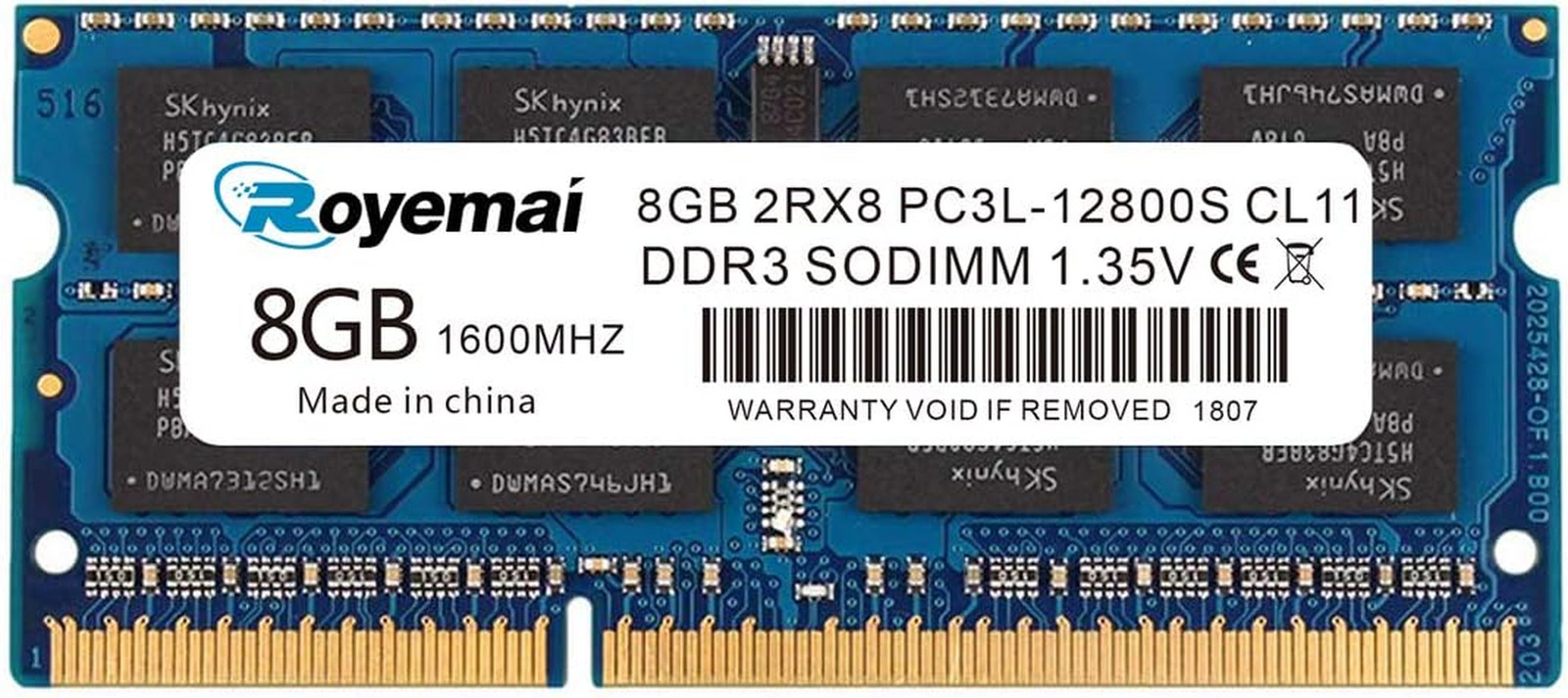 DDR3 1600Mhz 8GB PC3L-12800S DDR3L 12800 Sodimm, Royemai 2Rx8 1.35V / 1.5V CL11