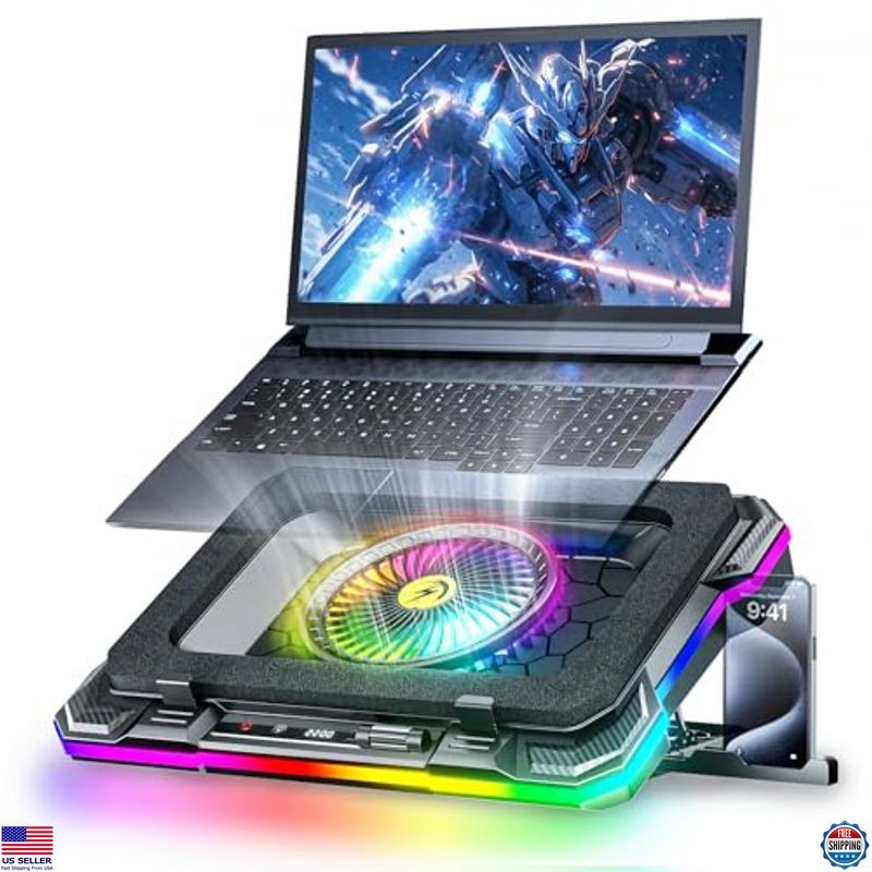 KeiBn K1 RGB Gaming Laptop Cooling Pad - 5.5" Fan, Rapid Cooling, 8 Heights, 2