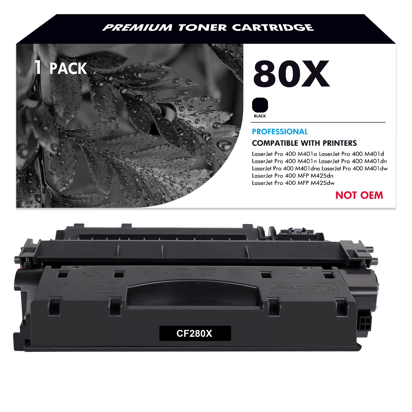 1 Pack Black CF280X 80X Toner Cartridge for HP LaserJet Pro 400 m425dw Printer