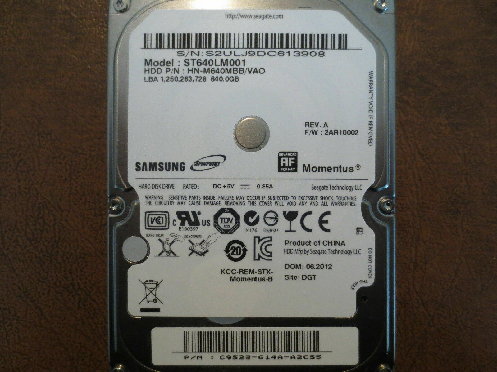 Seagate Momentus Spinpoint M8 640GB Internal 5400 RPM 6.35 cm 2.5" ST640LM001