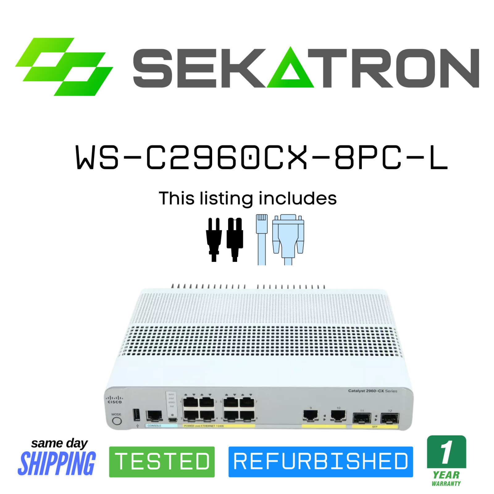 ♻️ Cisco WS-C2960CX-8PC-L Compact 8-Port Gigabit PoE+ Switch – ⚡Fast Shipping