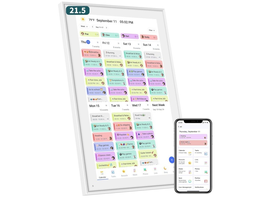 21.5 Inch Smart Digital Calendar – Electronic Chore Chart & Planner 32GB