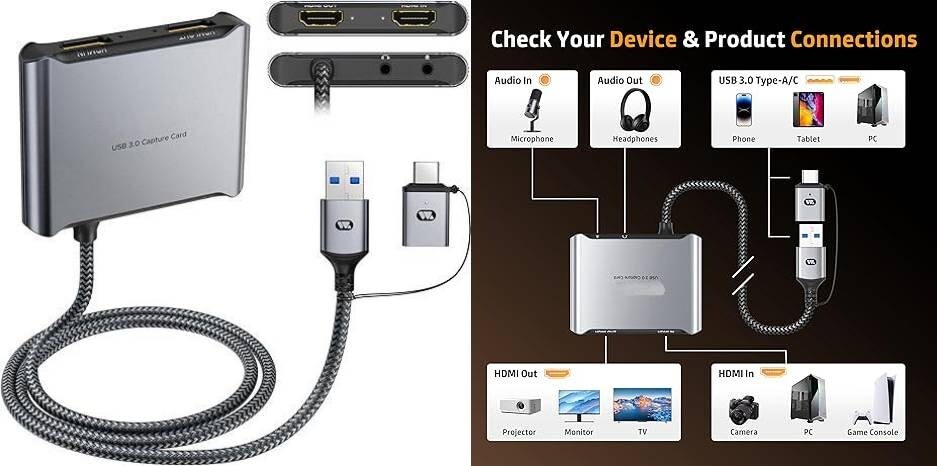 Tarjeta de captura HDMI 4K con cable USB 3.0 fijo, salida de bucle 4K.neuvo.2024