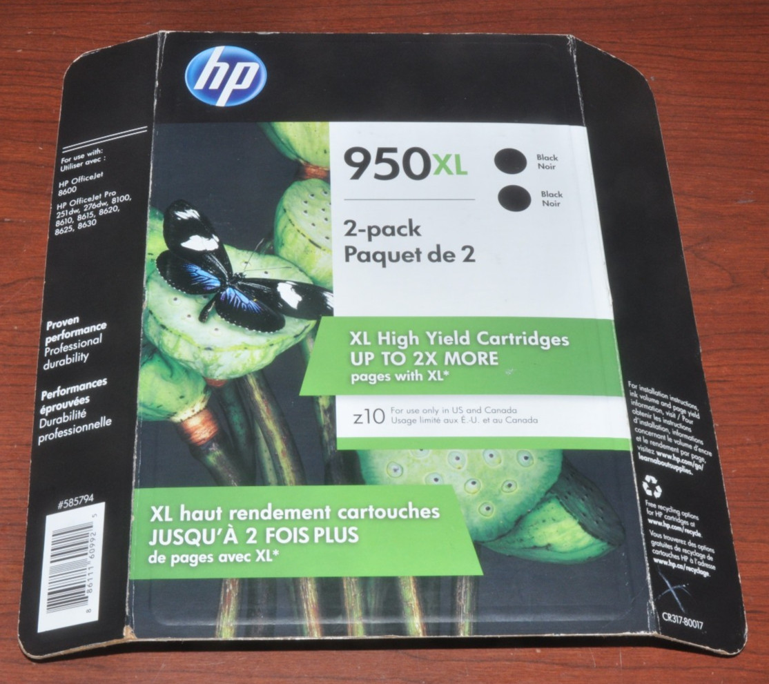 HP 950XL Black Ink Cartridges Two Pack Expired May 2022 - Factory Sealed