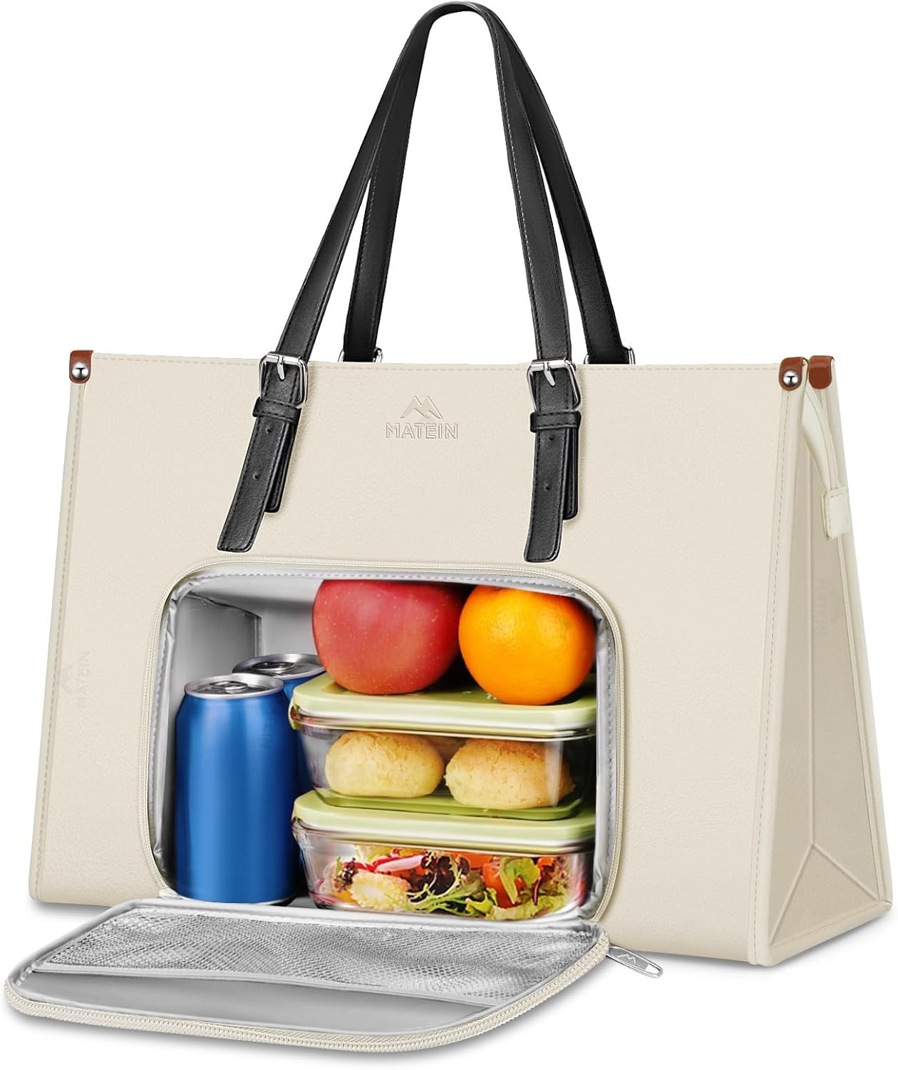Laptop Tote Bag for Women 15.6" – PU Leather Work Purse with Lunch Compartment