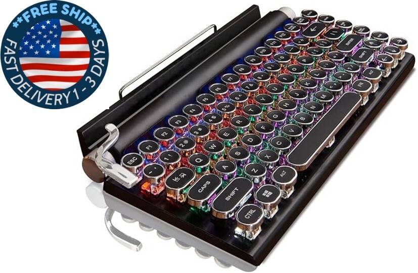 Teclado de máquina de escribir inalámbrico estilo retro,teclado mecánico clásico