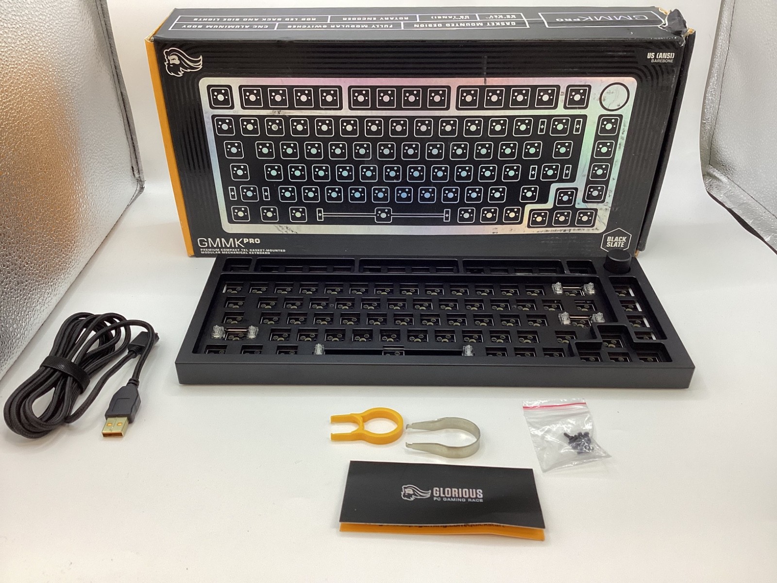 Glorious GMMK Pro Mechanical Keyboard Barebones Kit, Black Slate