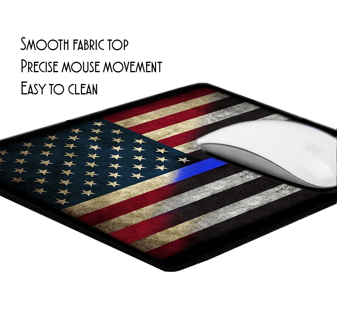 Thin Blue Line Distressed Subdued American Flag Law Enforcement Mouse Pad