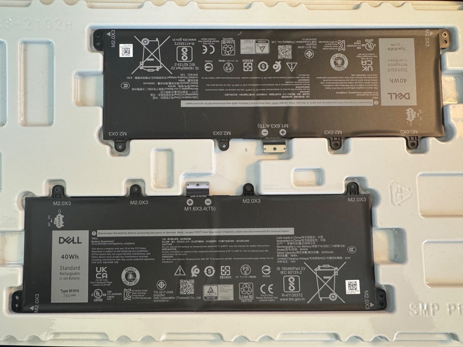 NEW GENUINE DELL BATTERY 40WH 7.6V 2VKW9 TYPE 9F4FN 1-Pack
