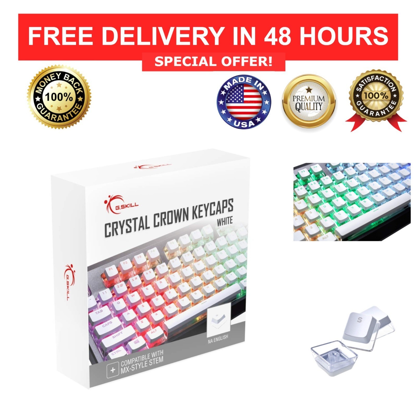 G.SKILL Crystal Crown Keycaps 104-Key Set Transparent ANSI White