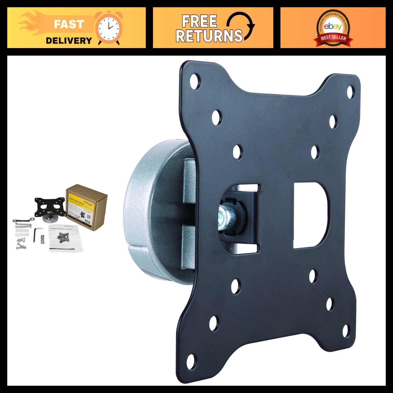 Adjustable Fixed Wall Mount for 13"-34" Monitors, Supports 33.1lb, Black