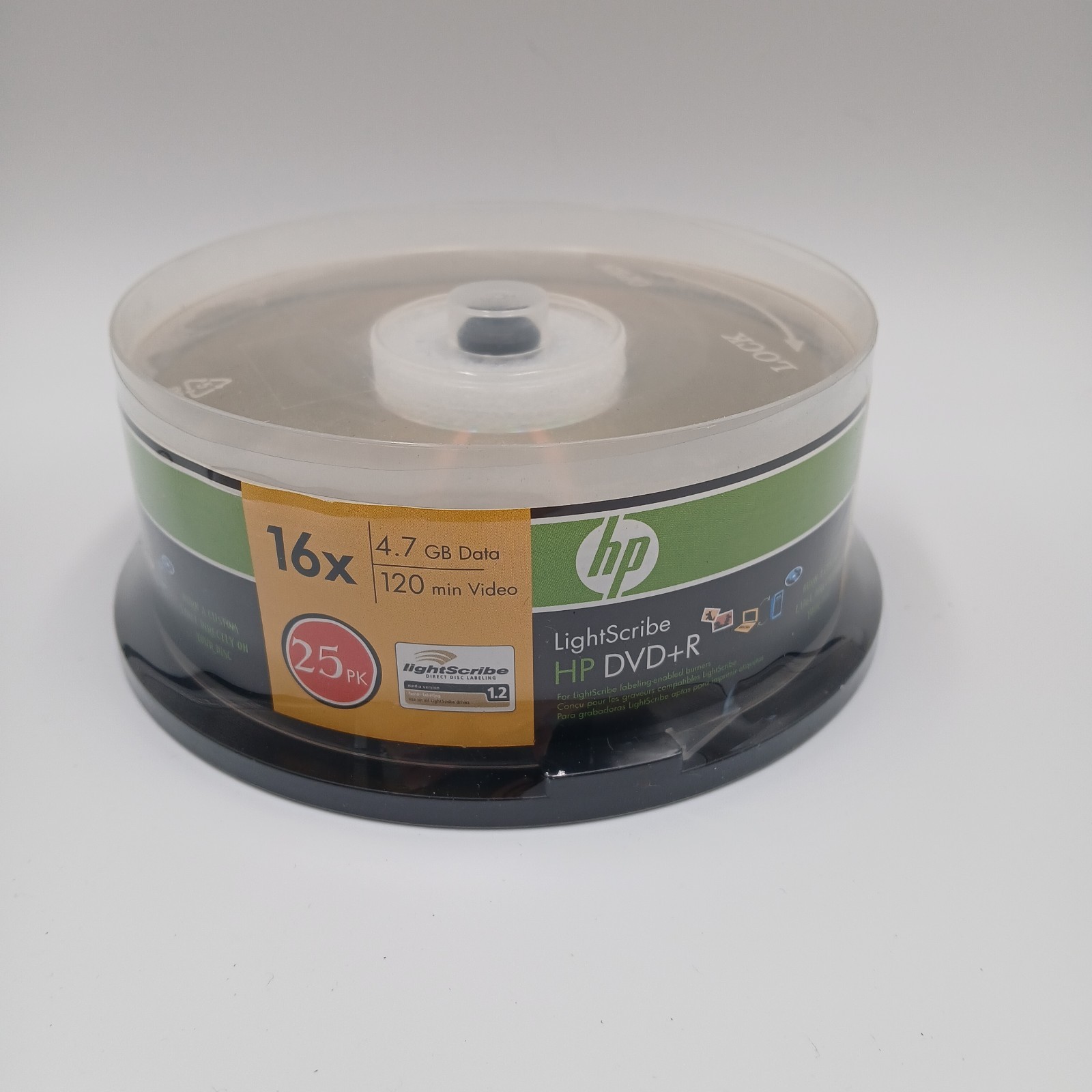 NEW HP LightScribe DVD+R 16X 4.7GB 120 Mins 25 Pack DVDs FACTORY SEALED