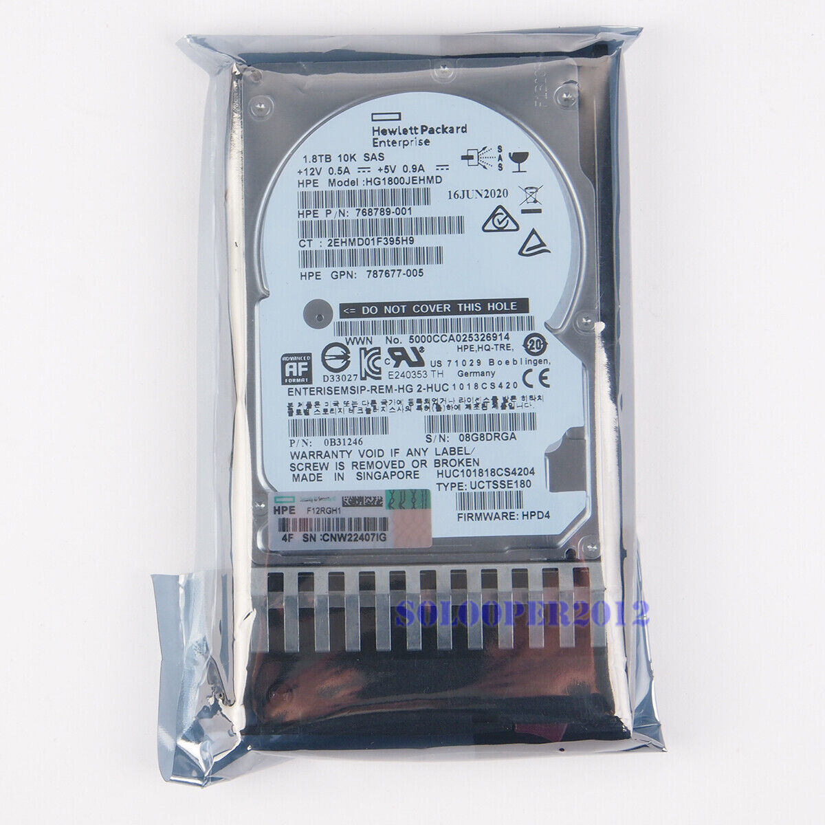 NEW J9F49A 787649-001 HPE MSA 1.8TB 2.5" SAS 10K 12G SFF BC HDD Hard Drive