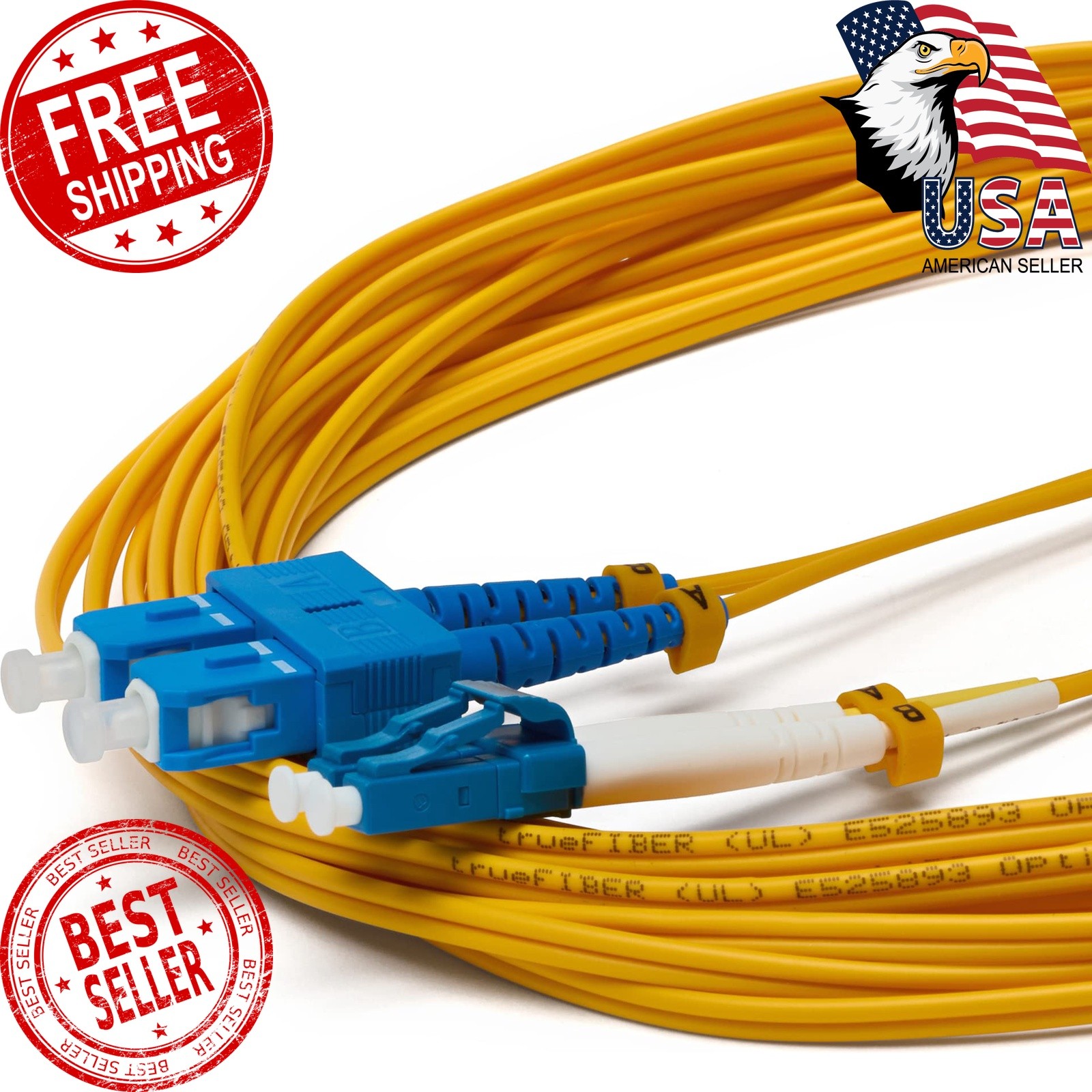 TRUE CABLE 30m OS2 LC to SC Fiber Patch Cable Yellow
