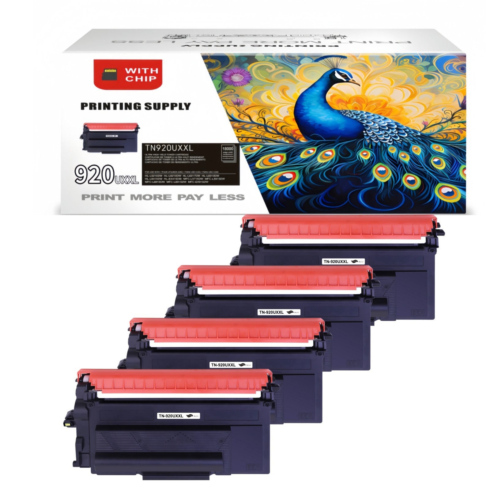 4PK TN920UXXL Toner Compatible for Brother TN920 TN920UXXL L6210 L6310 DCPL5510