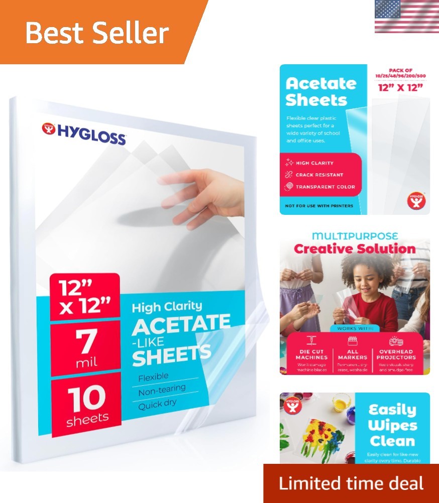 Multipurpose 12x12 Clear Acetate Paper - 10 Quick-Drying Sheets for Crafts