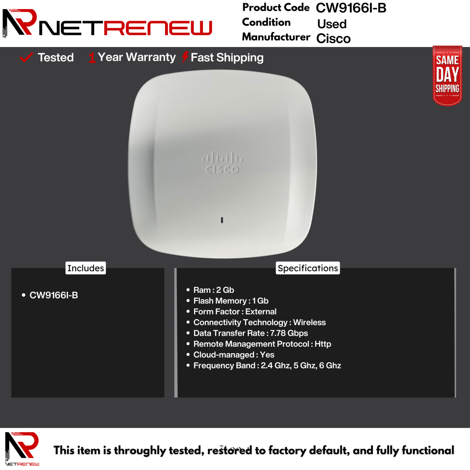 Cisco CW9166I-B   Access Point Wi-Fi 6E Tri Band Indoor ITEM ONLY