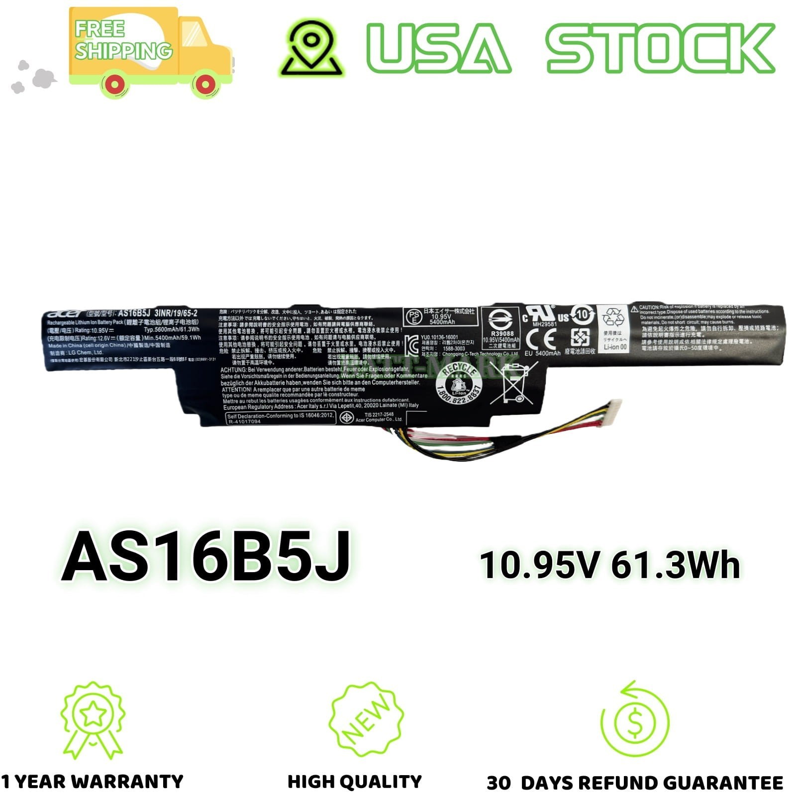 AS16B5J AS16B8J 61.3Wh Genuine Battery for Acer Aspire E15 E5-575G F15 F5-573G