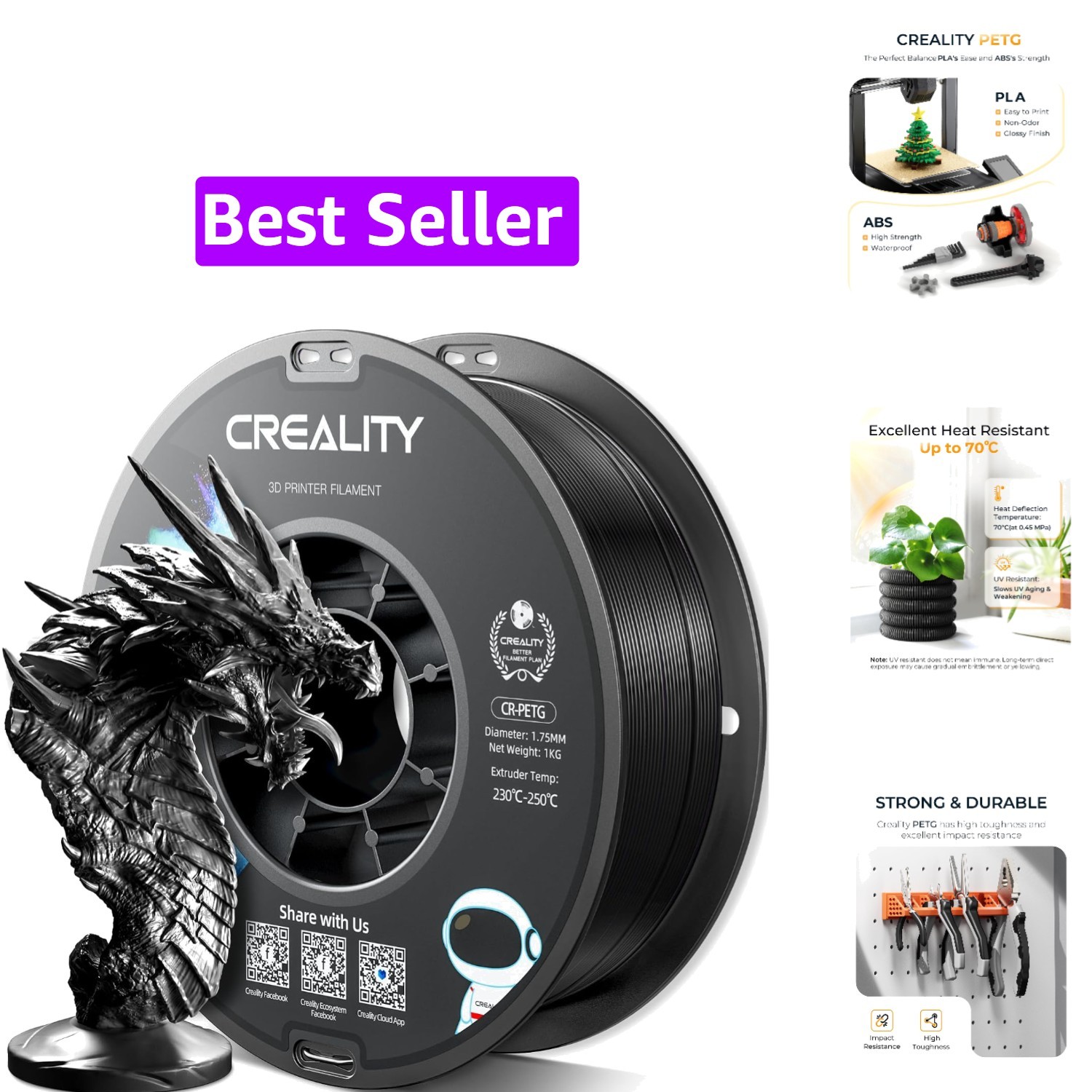 Official CREALITY PETG 3D Printer Filament 1.75mm 1KG 2.2lbs, High Precision ...