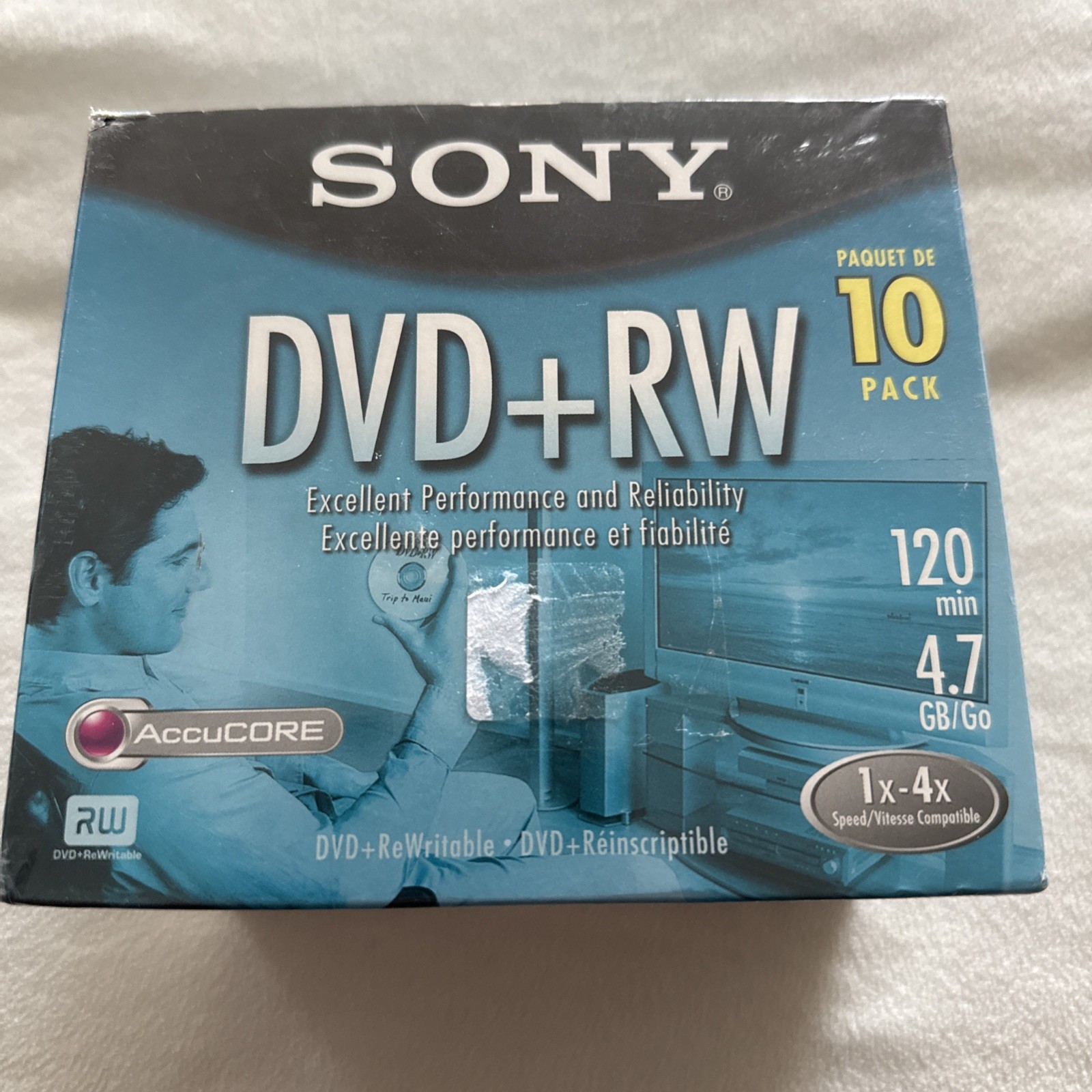New Sony DVD + RW 10 Pack Rewriteable DVD Discs 4.7GB 120 Minutes Sealed Package