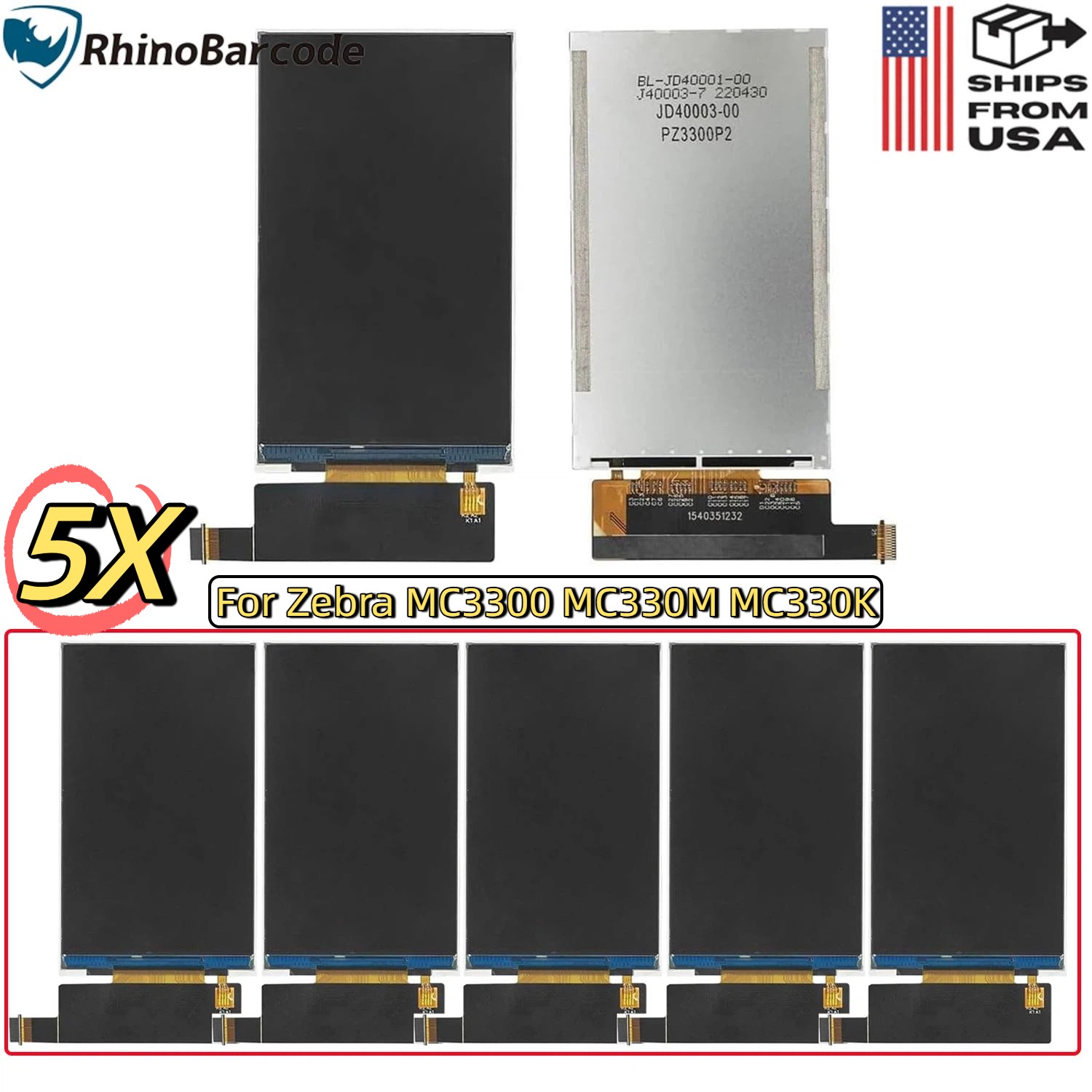 5X New LCD Module Display Replacement Fit For Zebra MC3300 MC330M MC330K Screen